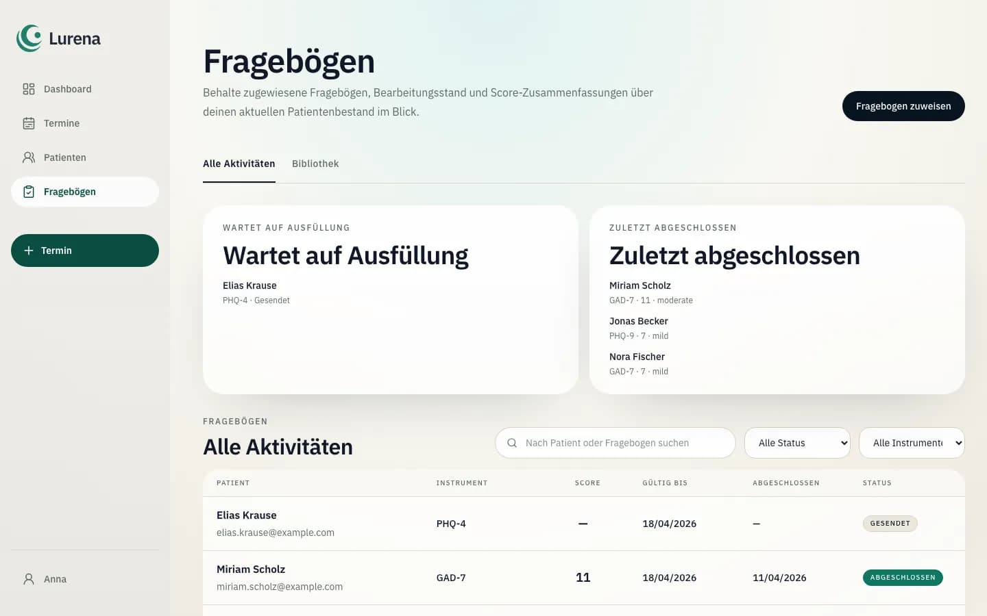 Fragebogenergebnisse in Template Practice